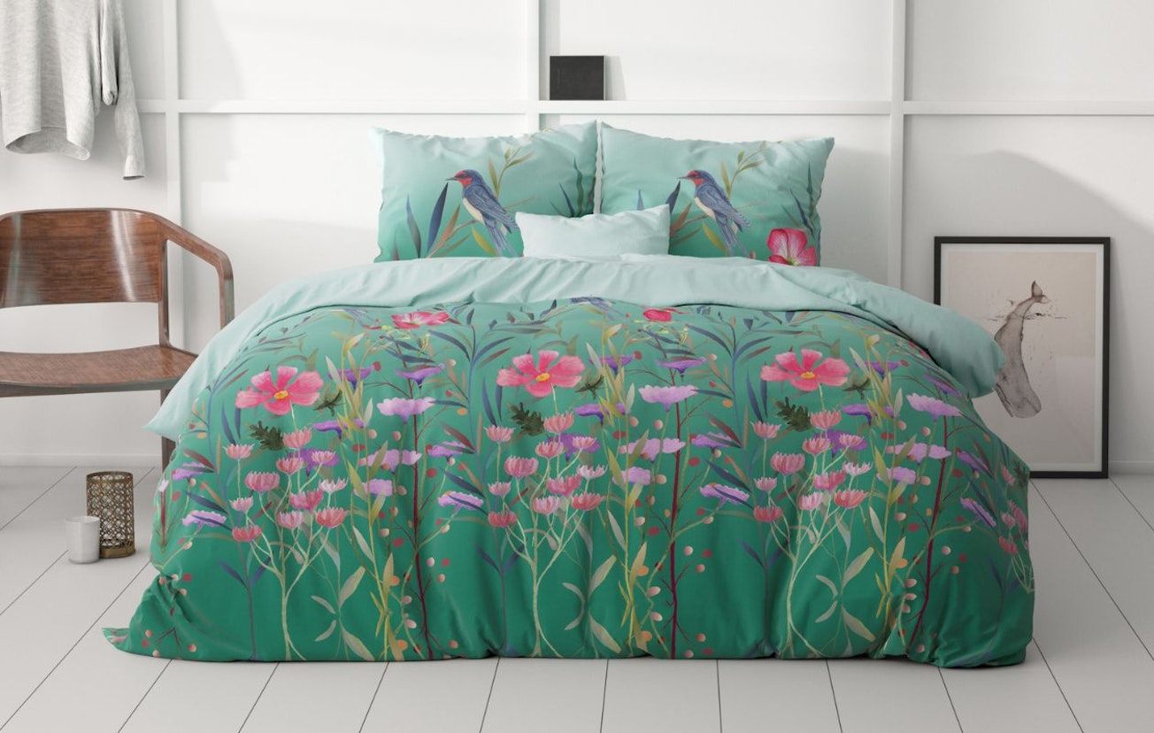 Flower & Birds Turquoise 240 x 200/220