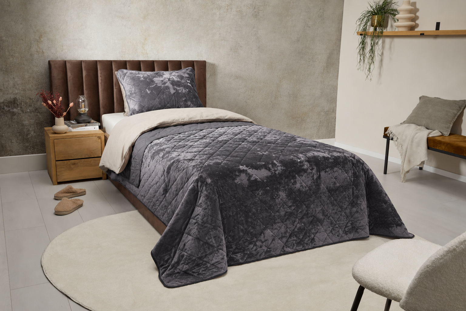 Luxe bedsprei velvet incl. 1 kussensloop - 140 x 200 cm