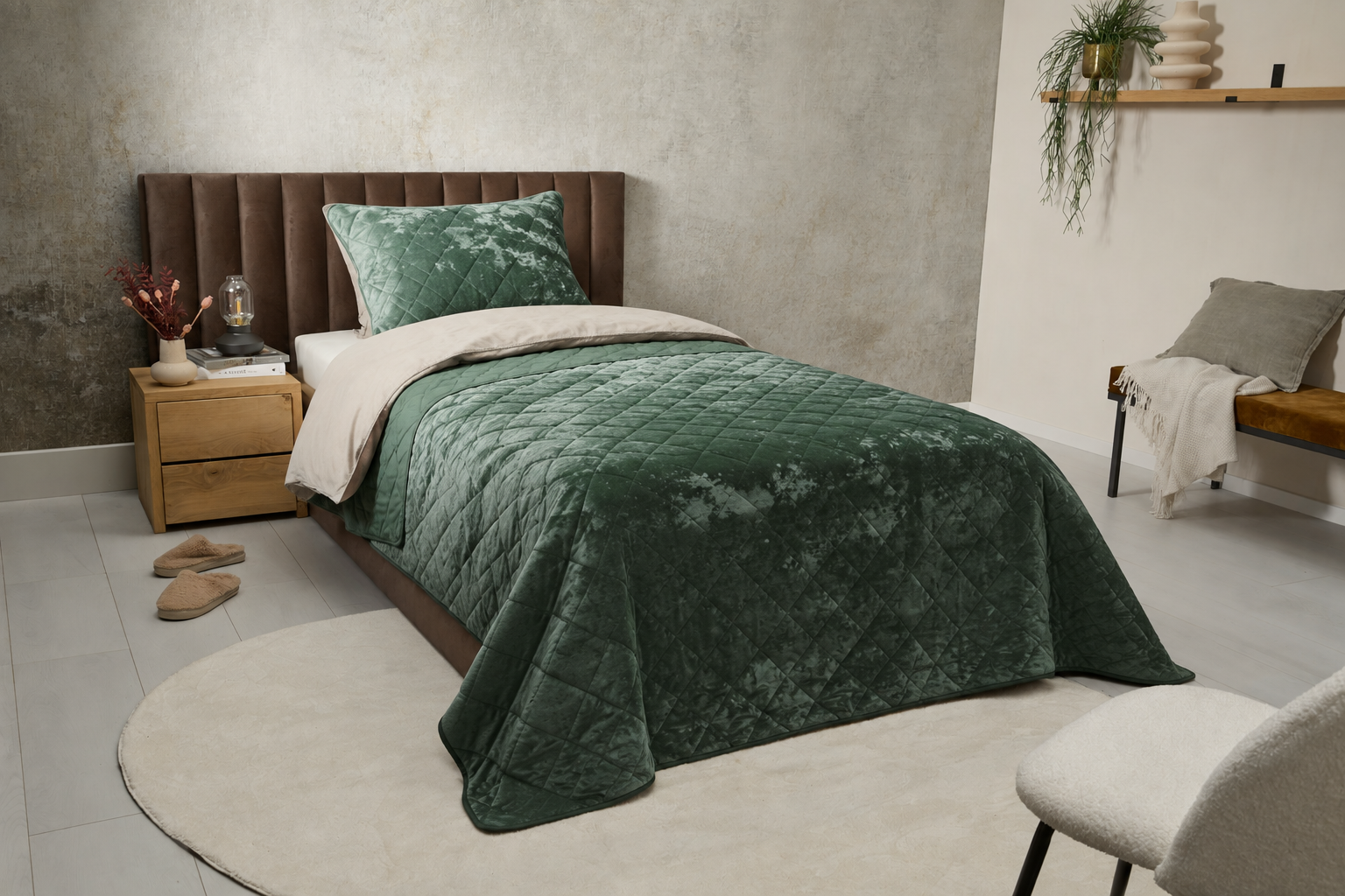 Luxe bedsprei velvet incl.1 kussensloop - 140 x 200 cm