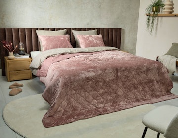 Luxe bedsprei velvet incl. 2 slopen - Roze - 240 x 220 cm