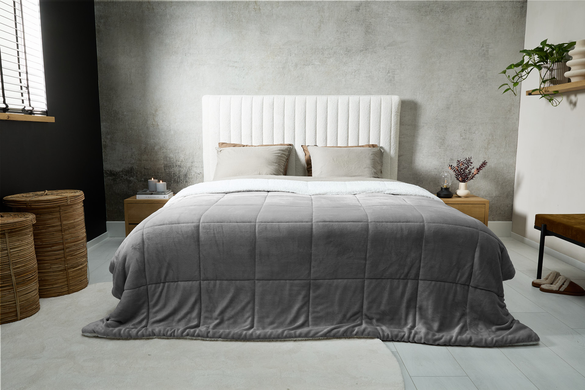 SleepMed 2-zijdige luxe sherpa deken - Lichtgrijs - 200 x 200 cm