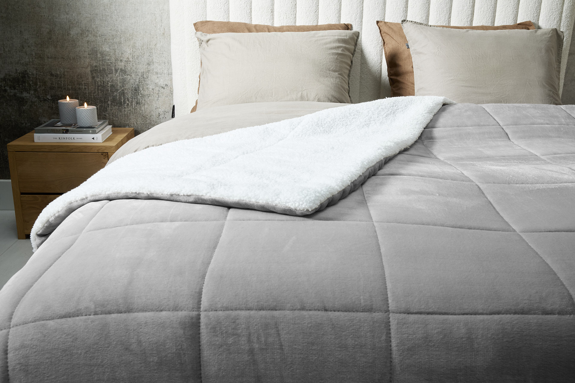 SleepMed 2-zijdige luxe sherpa deken - Lichtgrijs - 200 x 200 cm