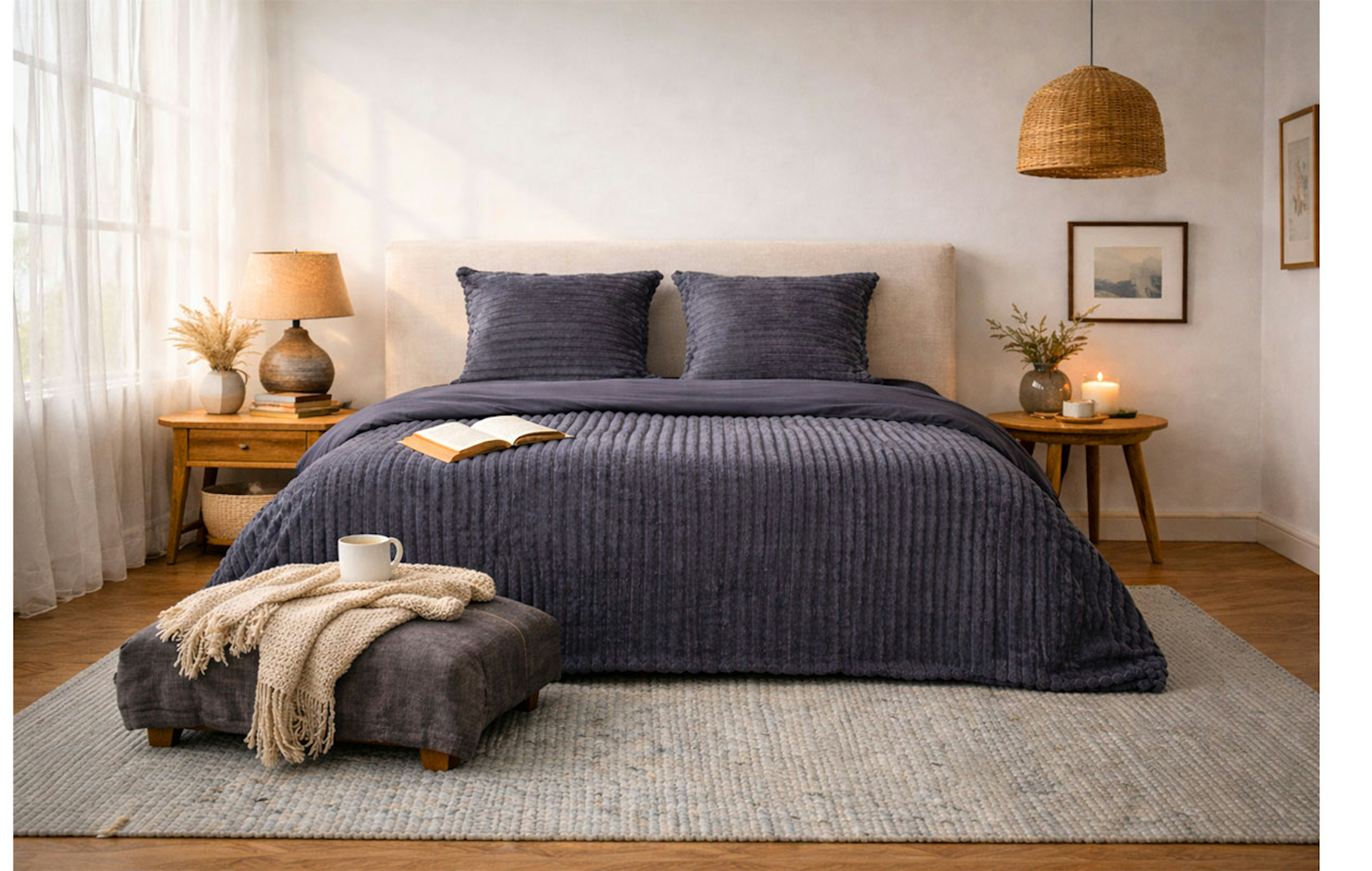 Teddy brede rib dekbedovertrek 240x220 - Antraciet