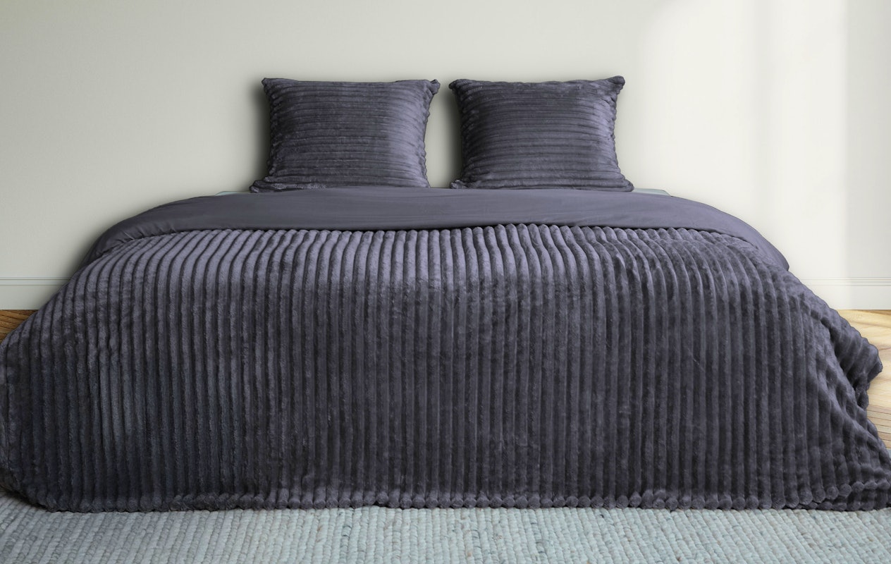 Teddy brede rib dekbedovertrek 240x220 - Antraciet