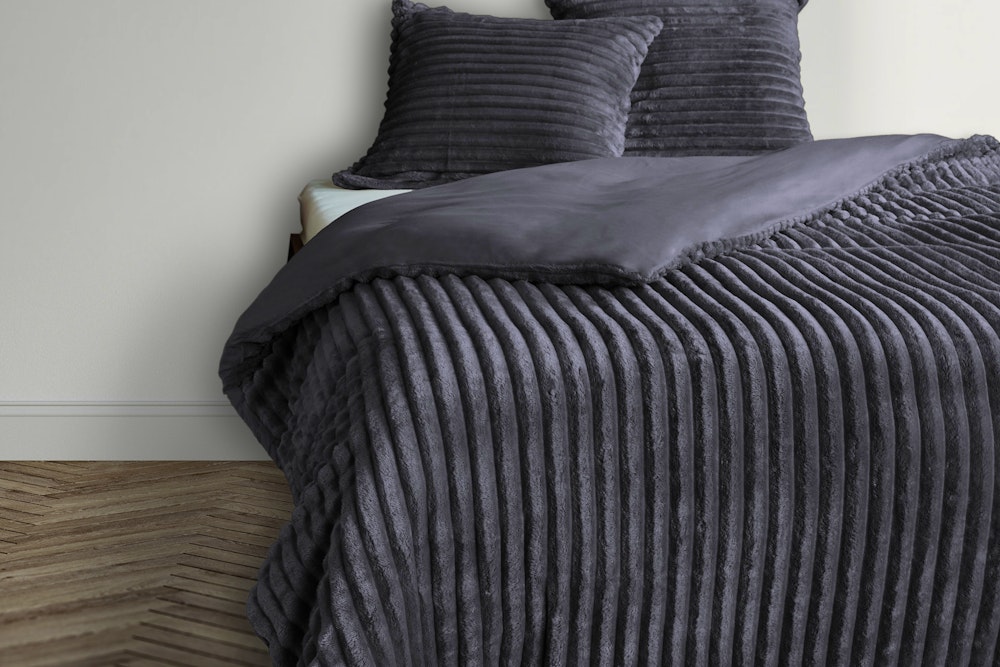 Teddy brede rib dekbedovertrek 240x220 - Antraciet