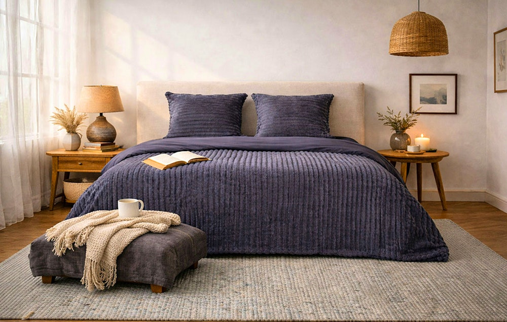 Teddy brede rib dekbedovertrek 240x220 - Antraciet