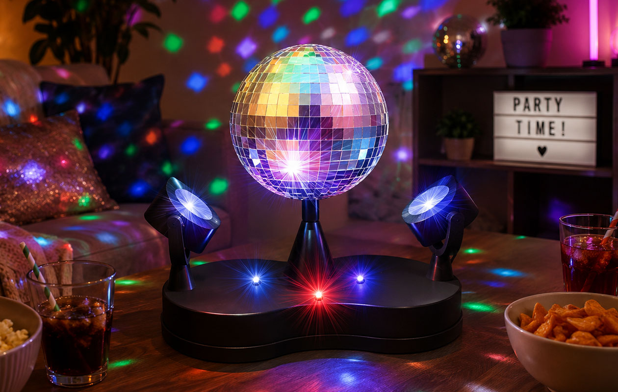 Lampe disco - avec boule à facettes rotative