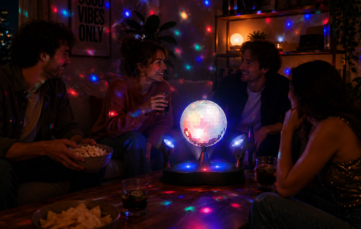 Lampe disco - avec boule à facettes rotative