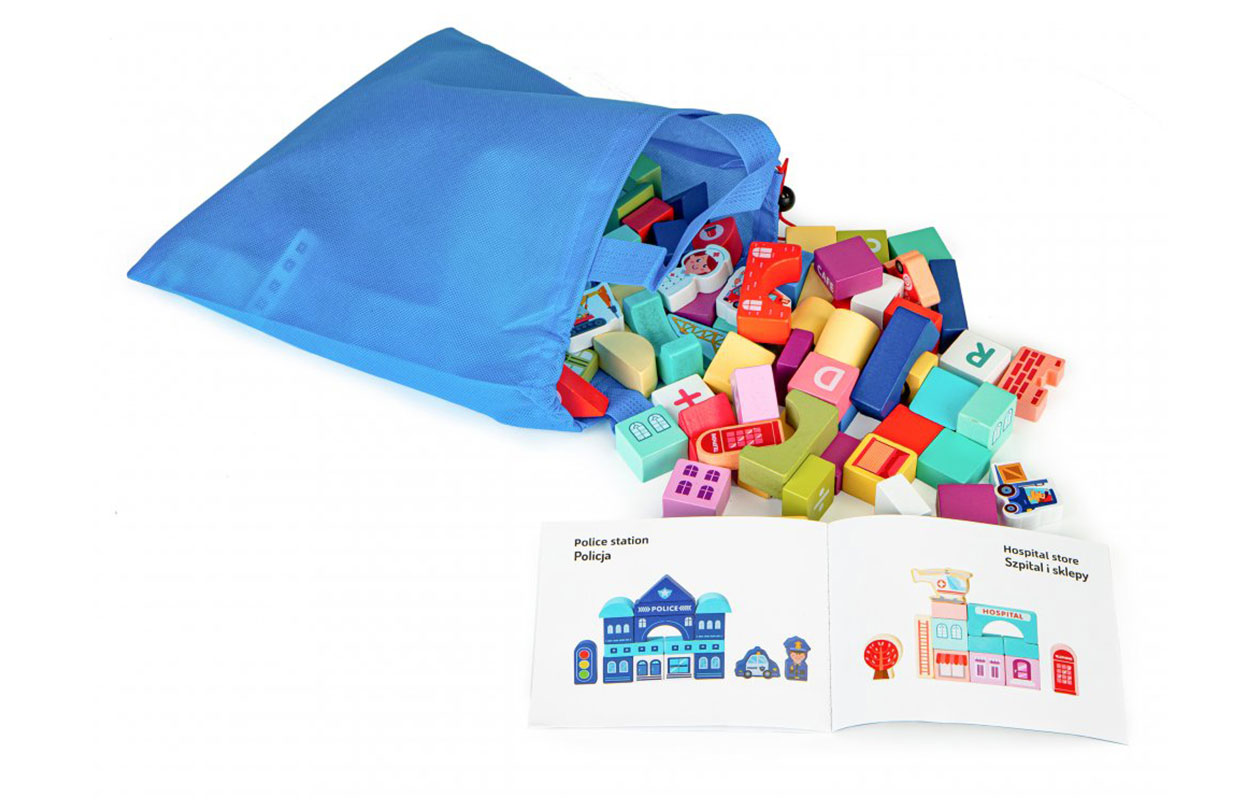 Houten Educatieve Blokken Stad met Speelmat – 121 delen