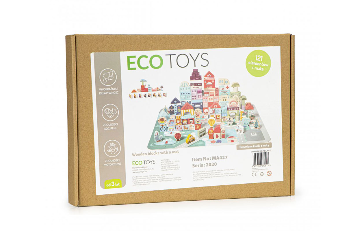 Houten Educatieve Blokken Stad met Speelmat – 121 delen