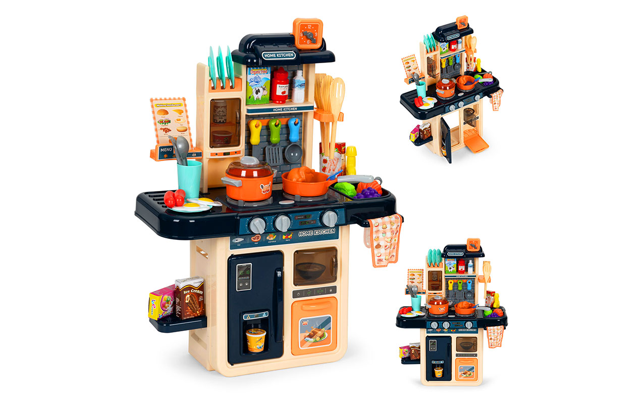 Kinderspeelkeuken met geluid, LED-stoom en 42 accessoires
