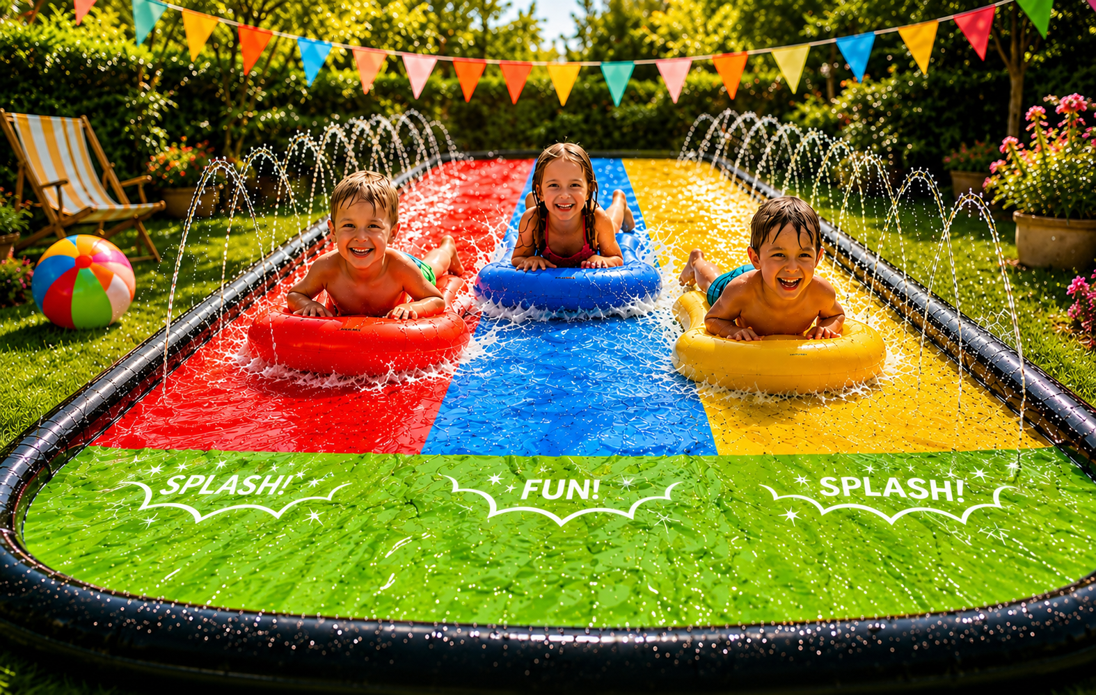Toboggan aquatique Kruzzel 480 cm 3 pistes avec fontaine