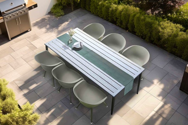 Feel Home - Luxe eettafel voor buiten - 200x90 cm - Met 6 kuipstoelen - MOSS Grey