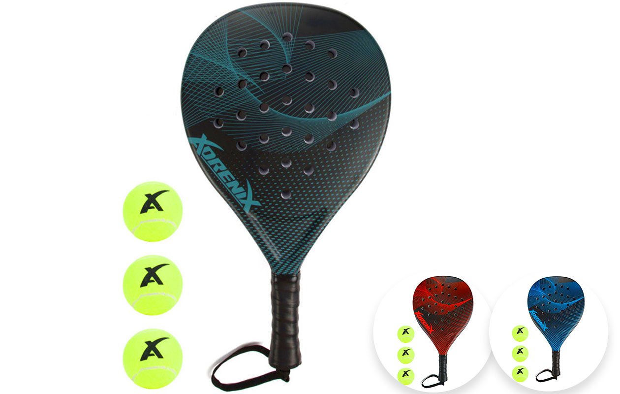 Padelset: Racket + 3 ballen (Rood, Blauw of Groen)