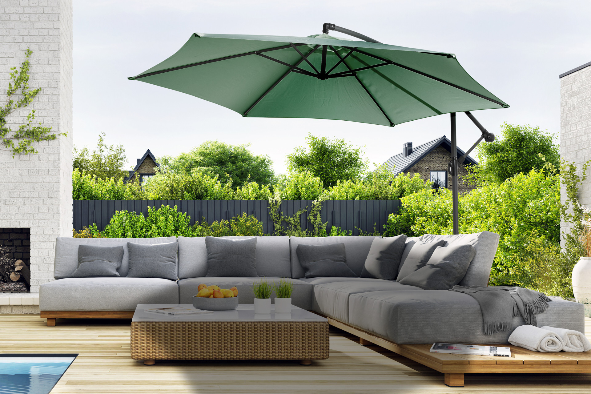 909 Outdoor hangende parasol met hoes - Donkergroen