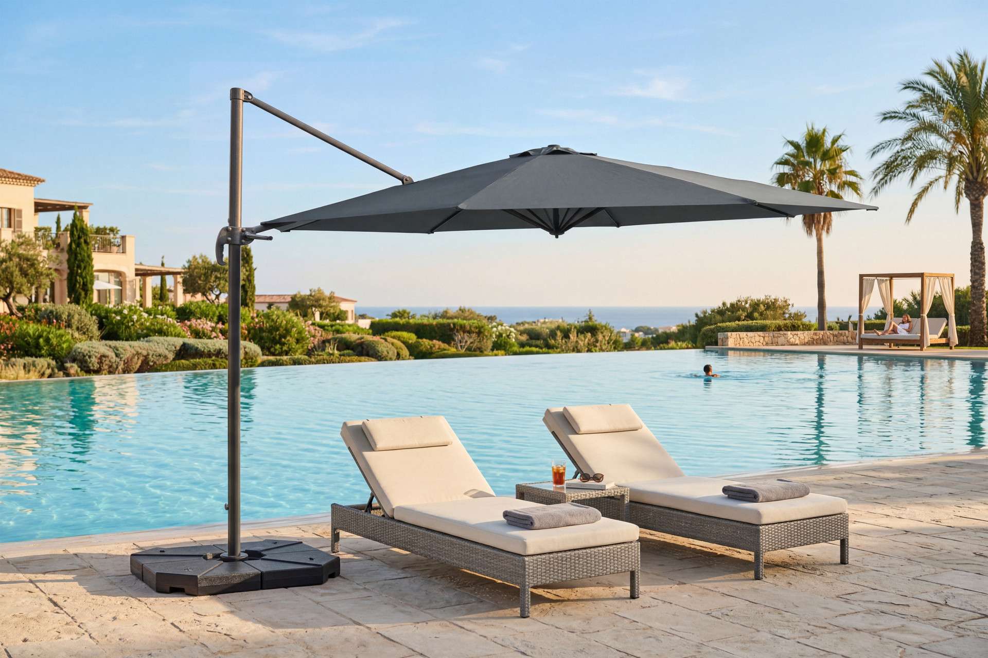 Feel Furniture - Parasol de luxe - Roma 4 x 4 mètres octogonal - Gris foncé