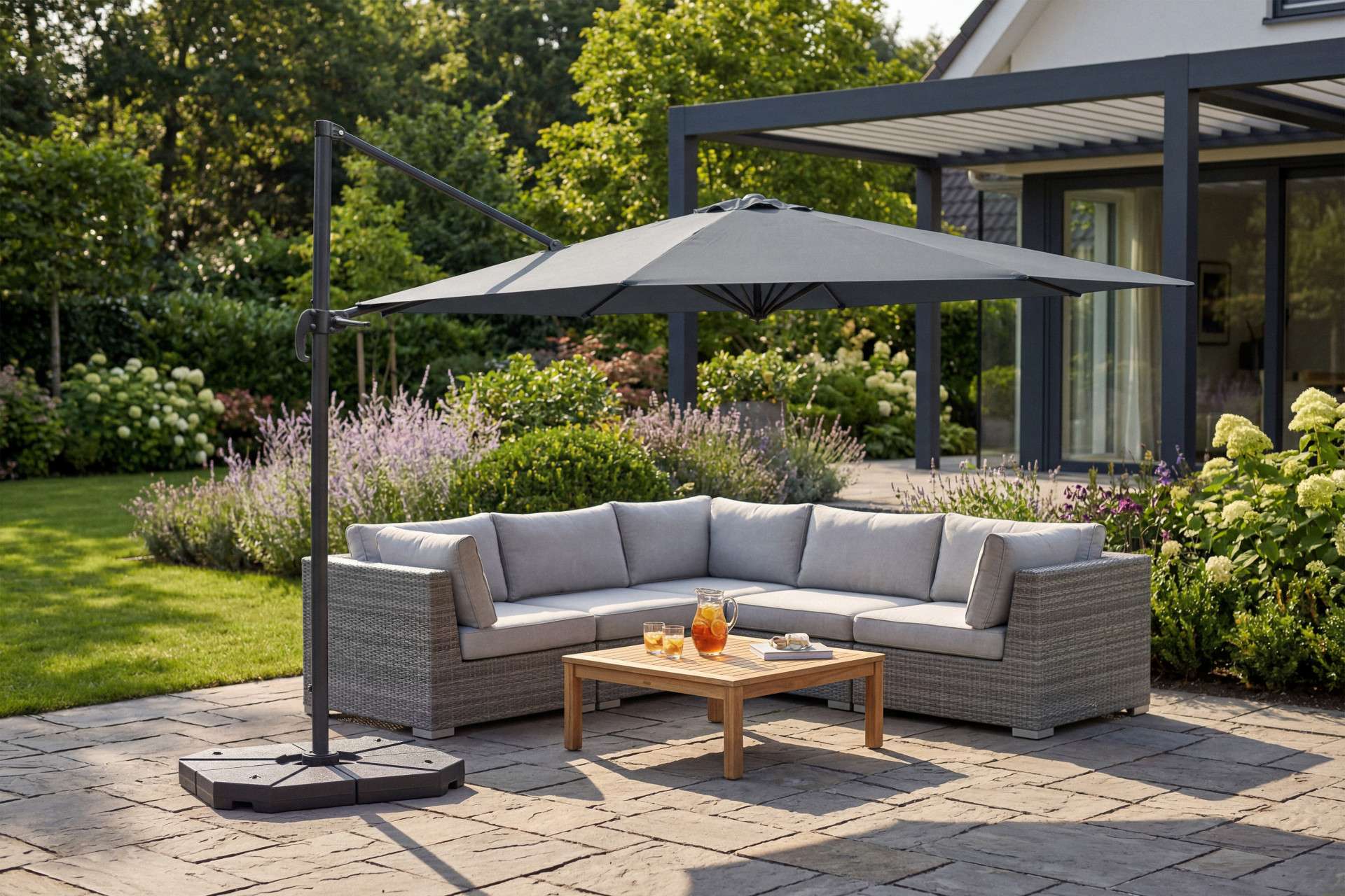 Feel Furniture - Parasol de luxe - Roma 4 x 4 mètres octogonal - Gris foncé