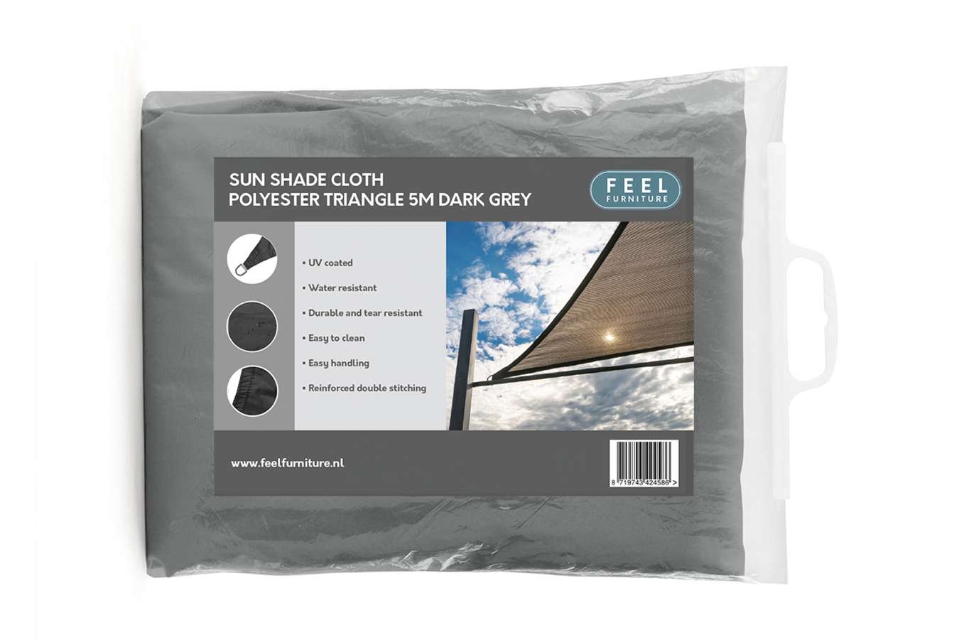 Feel Furniture - Schaduwdoek - Zonwering - Driehoek - 5 m - Donkergrijs