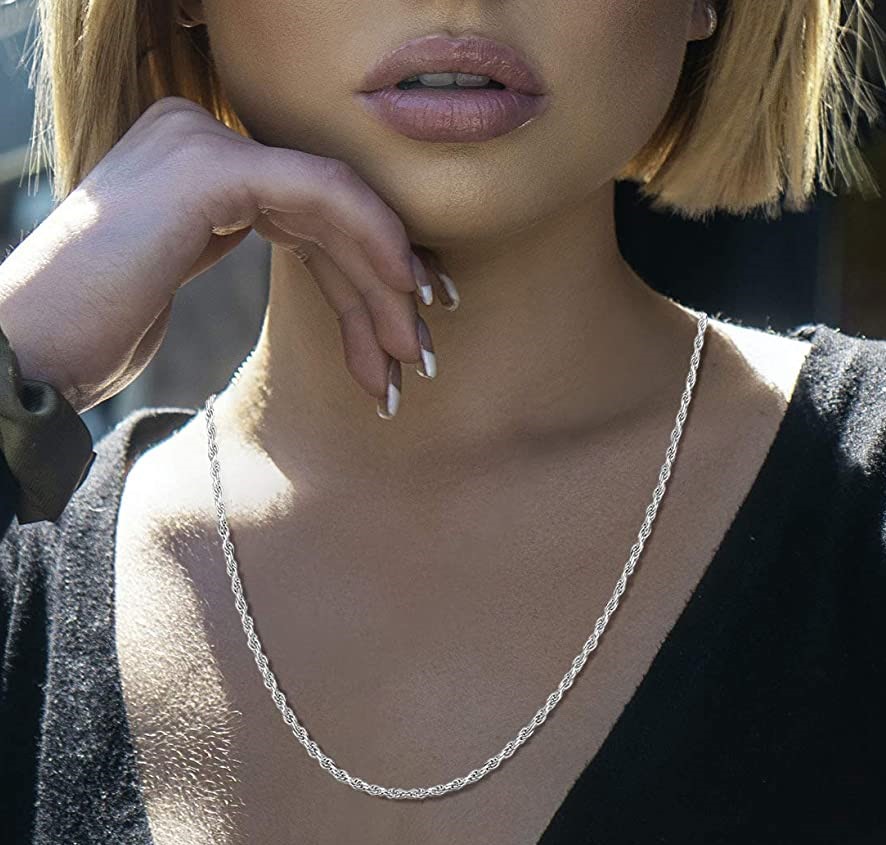 Verzilverde rope schakel ketting