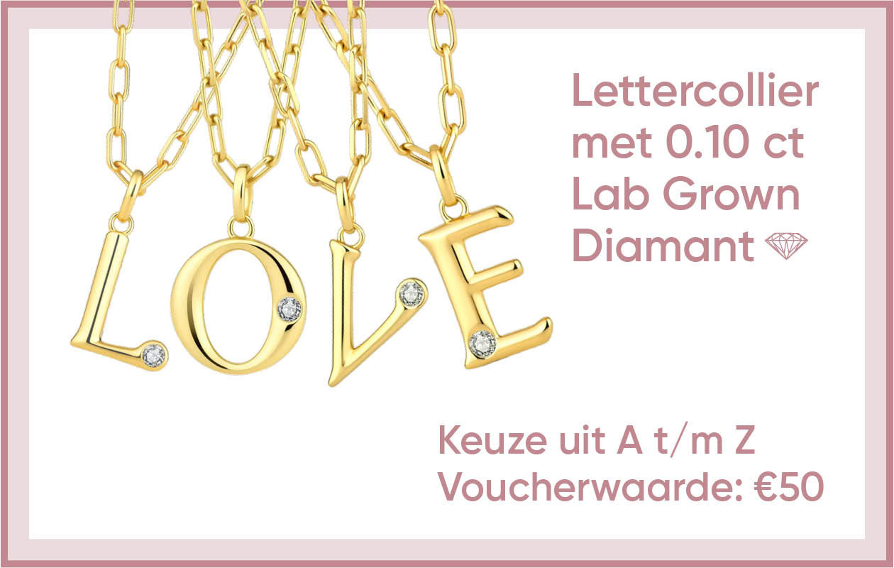 Waardebon t.w.v. €50 voor een Lettercollier met Lab Grown Diamant van Di Lusso