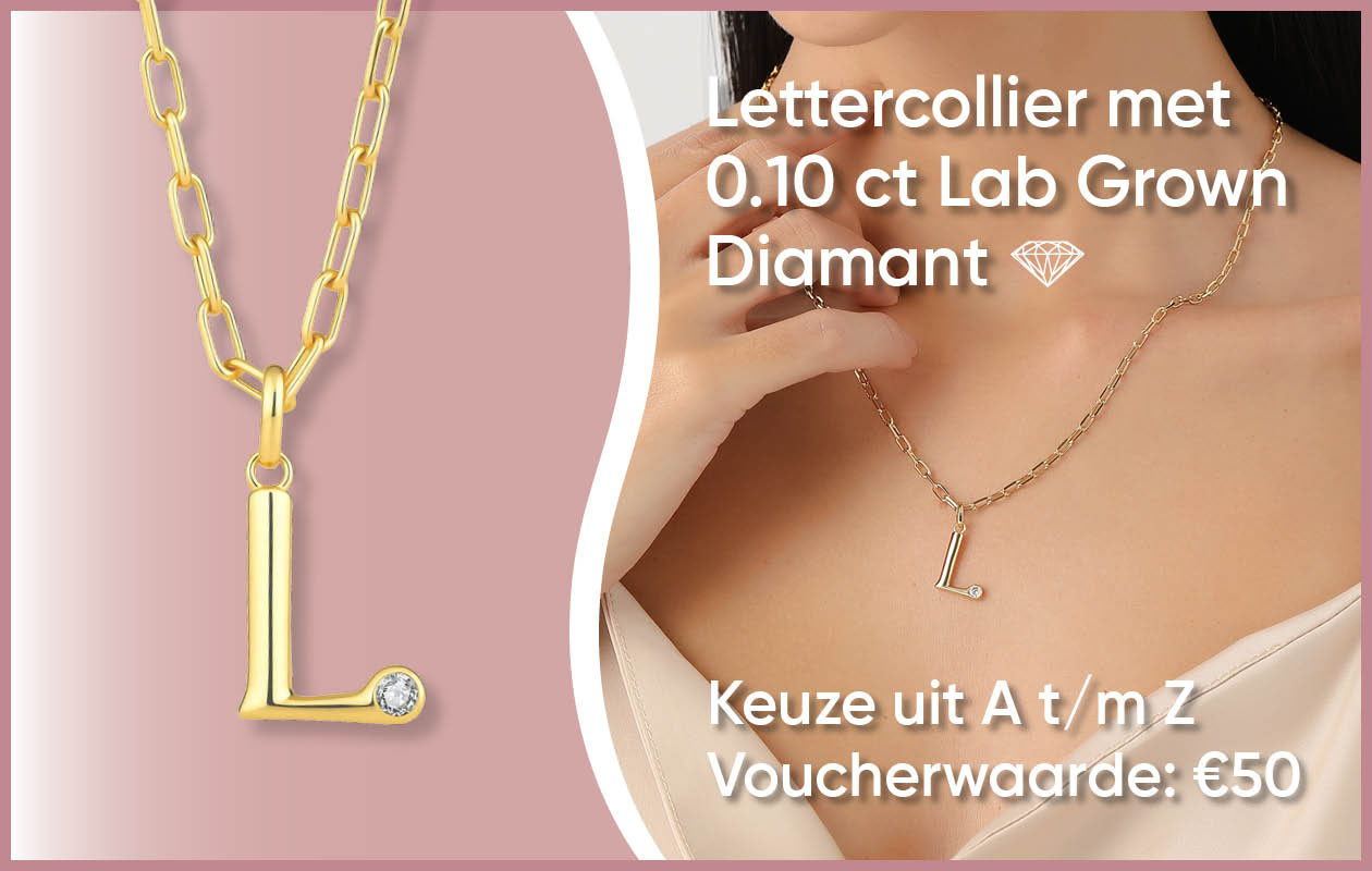 Waardebon t.w.v. €50 voor een Lettercollier met Lab Grown Diamant van Di Lusso