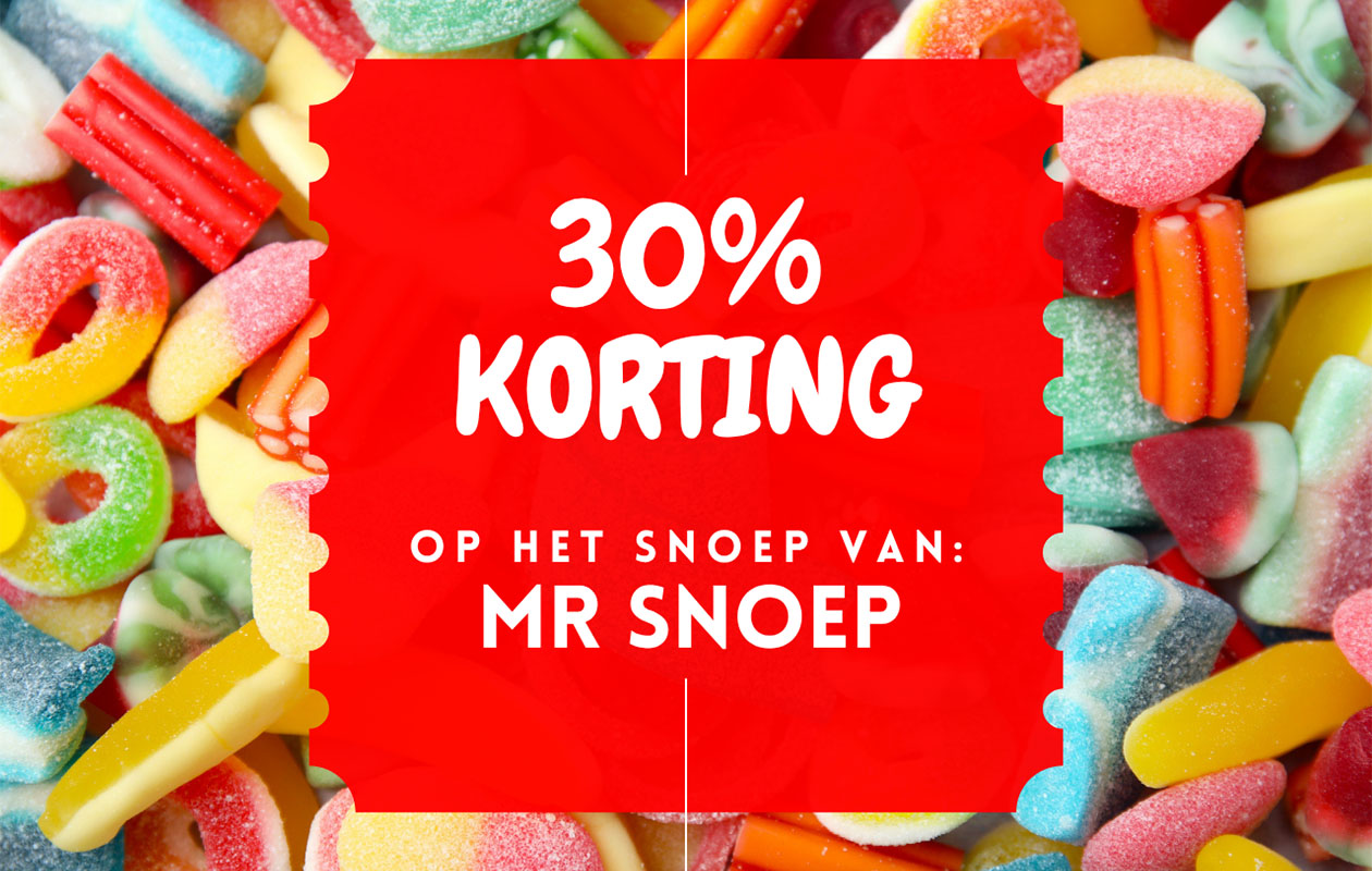 30% korting op snoep van Mr. Snoep