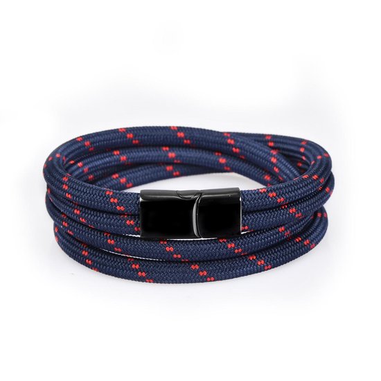 Wikkelarmband Donkerblauw - rood 18,5cm