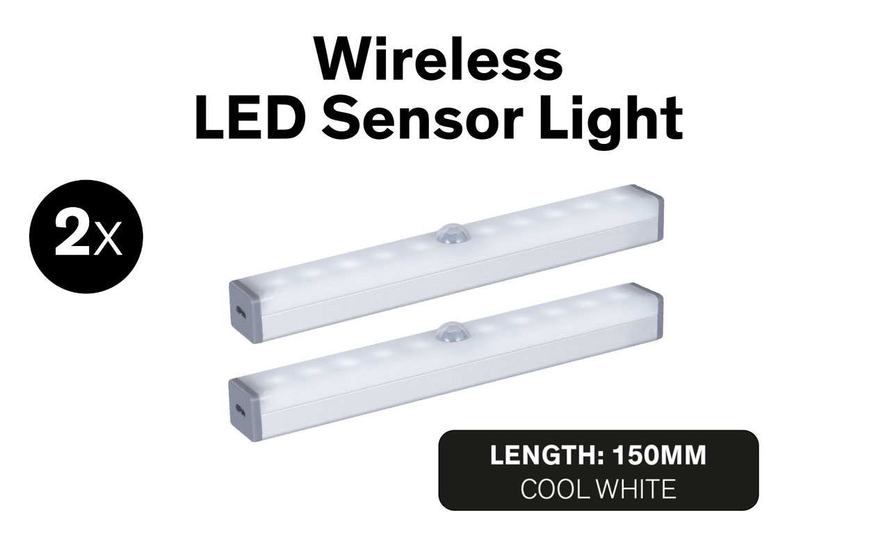 2x lampes LED Sinji avec détecteur de mouvement (15 cm) – Éclairage d’armoire à batterie