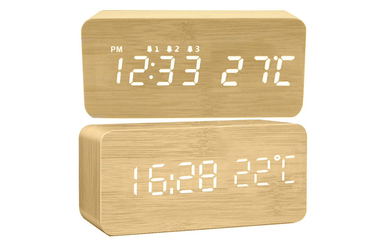 Digitale Houtlook Wekker met Thermometer E291