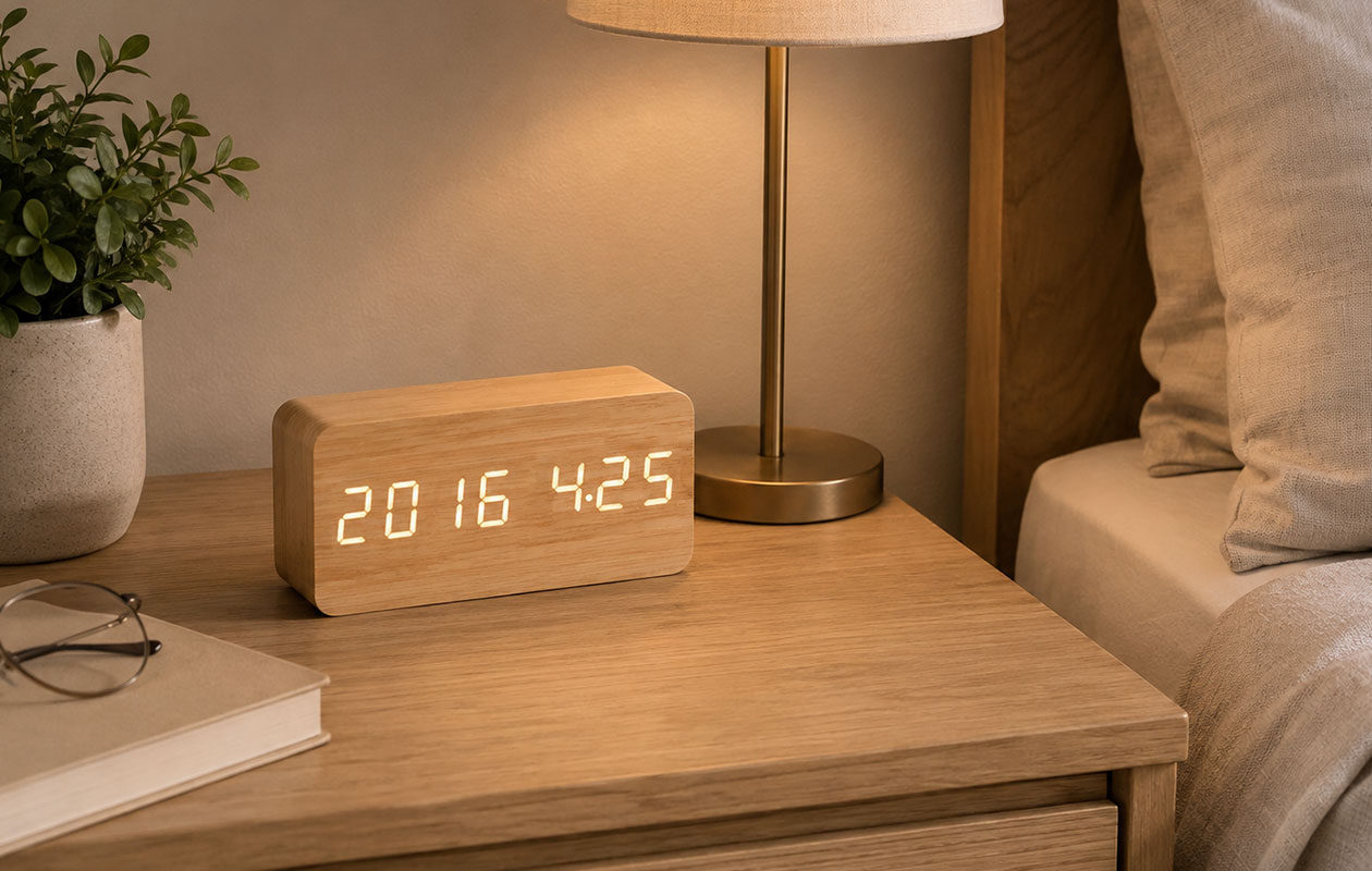 Digitale Houtlook Wekker met Thermometer E291