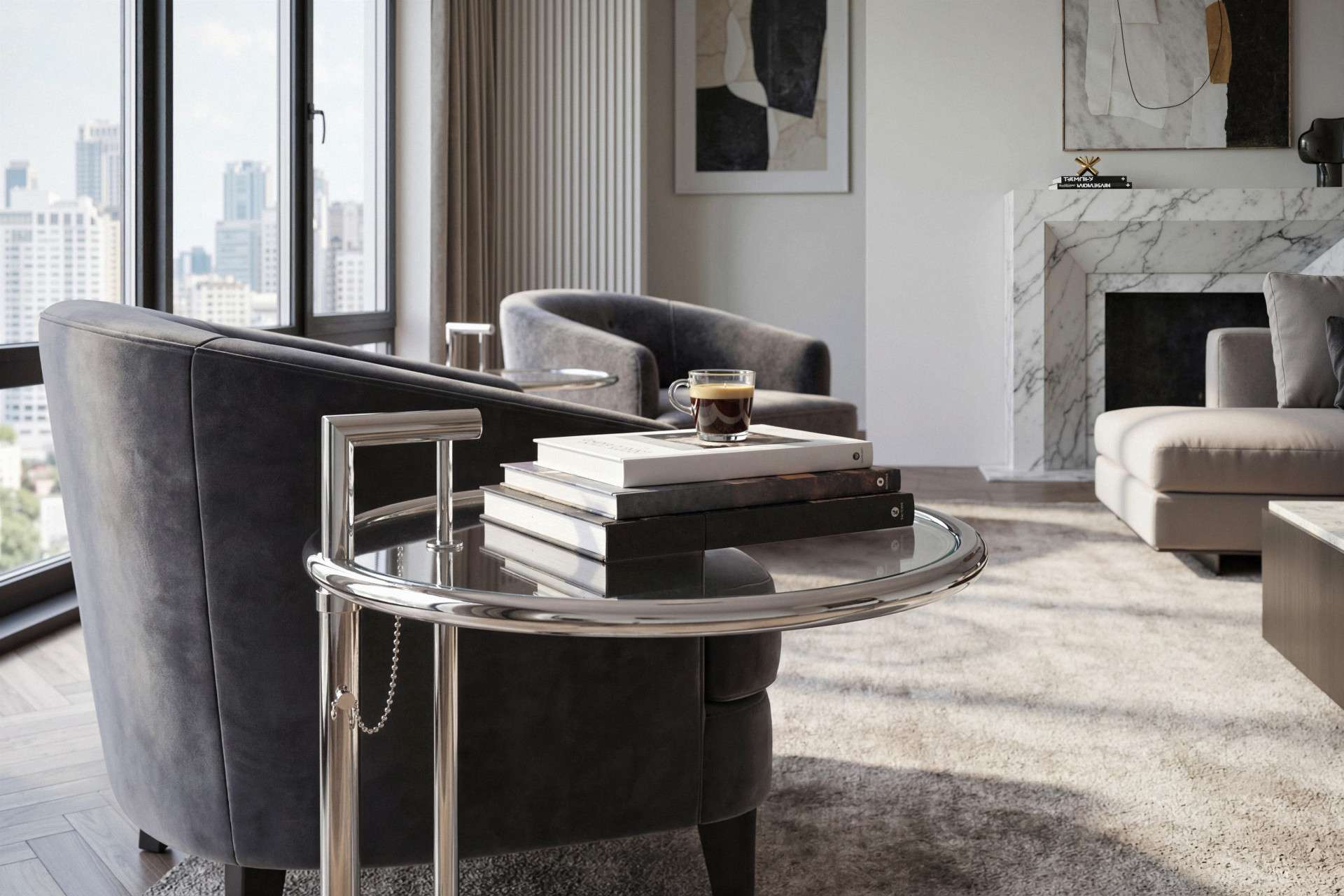 Feel Home - verstelbare salontafel met rond glazen blad - Ø52cm