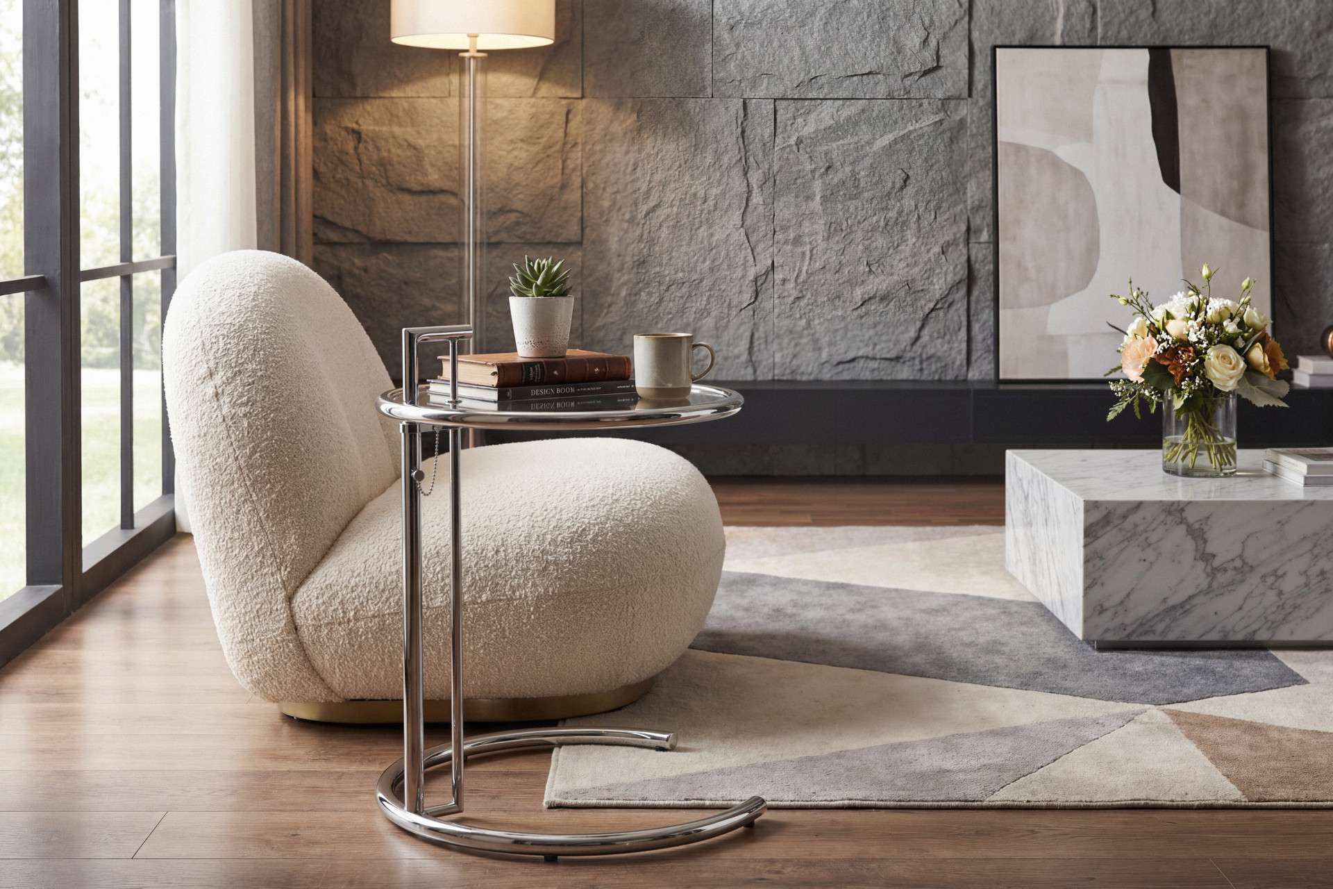 Feel Home - verstelbare salontafel met rond glazen blad - Ø52cm