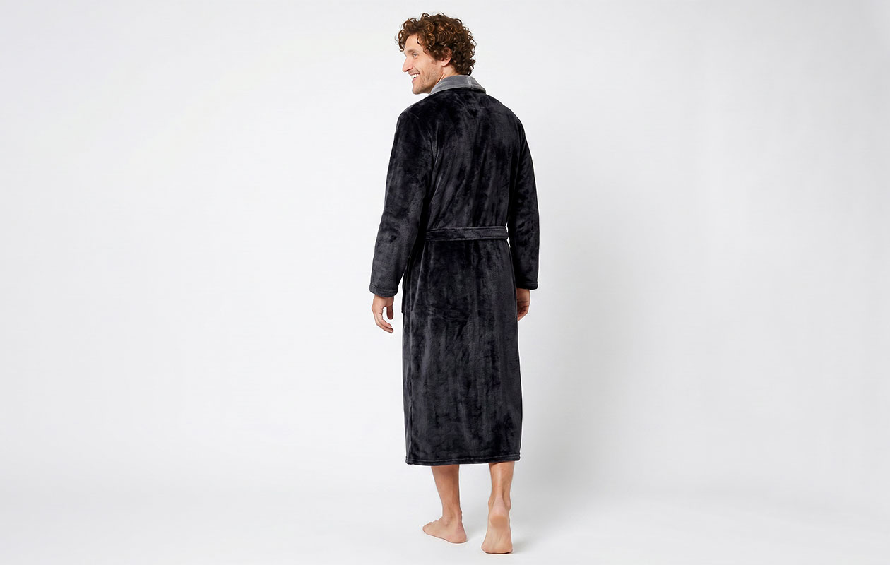 Gaubert heren badjas met sjaalkraag | Zwart Coral Fleece