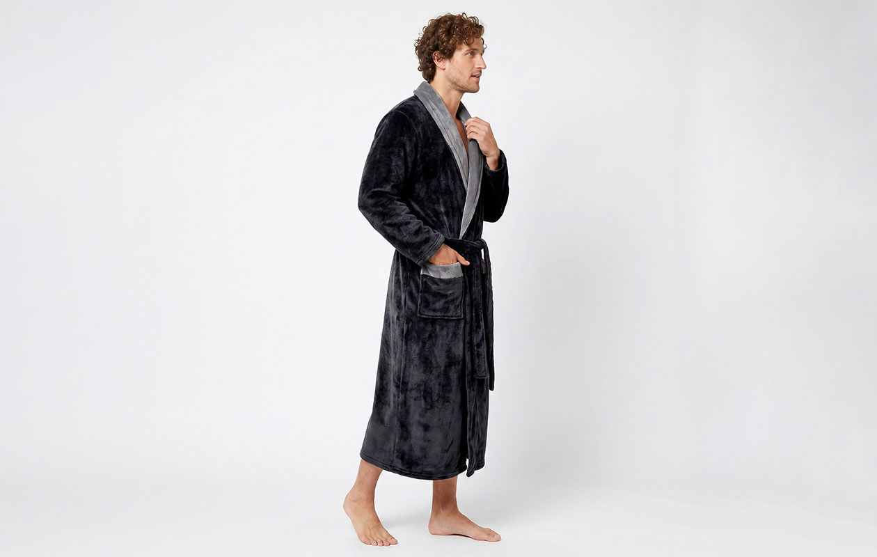 Gaubert heren badjas met sjaalkraag | Zwart Coral Fleece