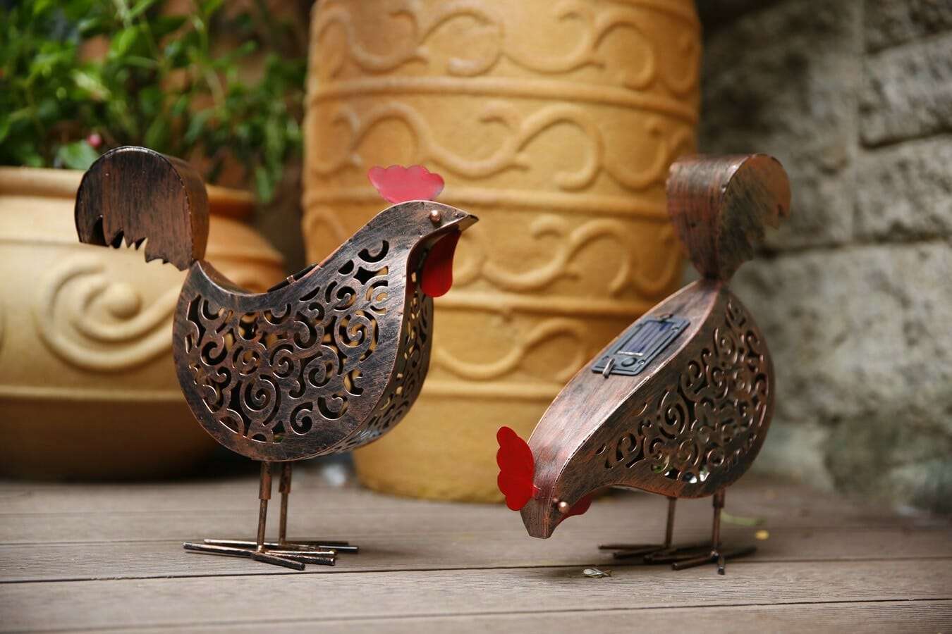 Green Series - Lampes solaires en forme de poules - Lot de 2