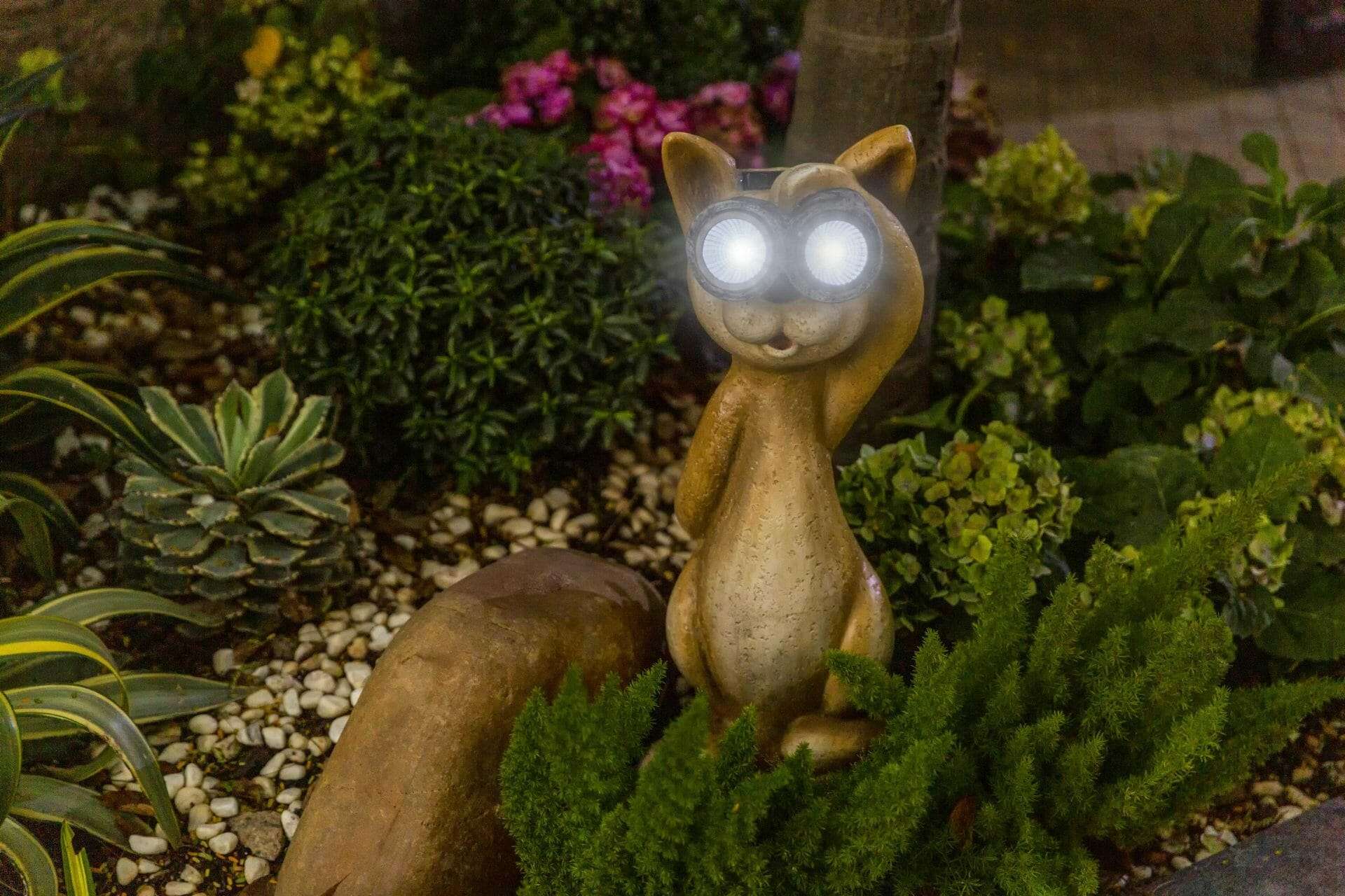 Green Series - Chat solaire XL avec jumelles et éclairage LED
