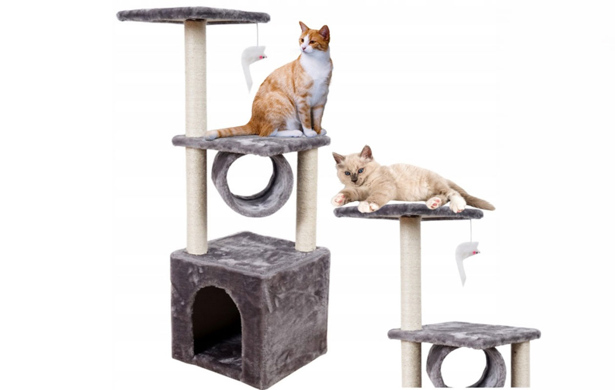 Arbre à chat avec maisonnette, tunnel et plateforme 30x30x107cm