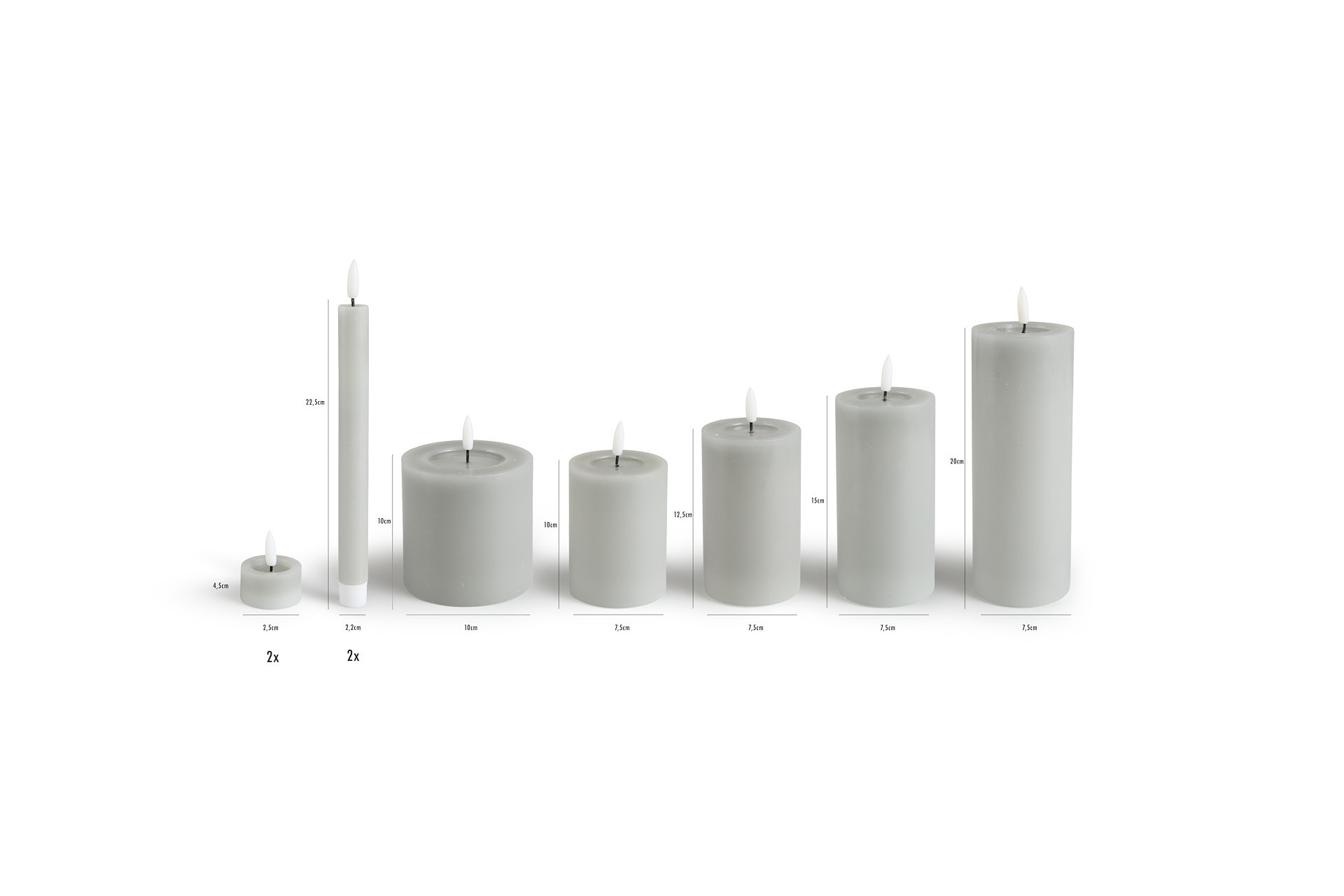 Lot de 9 bougies LED  - Gris clair