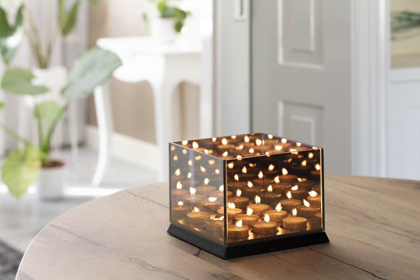 Lifa Living kaarslicht houder spiegelglas zwart 