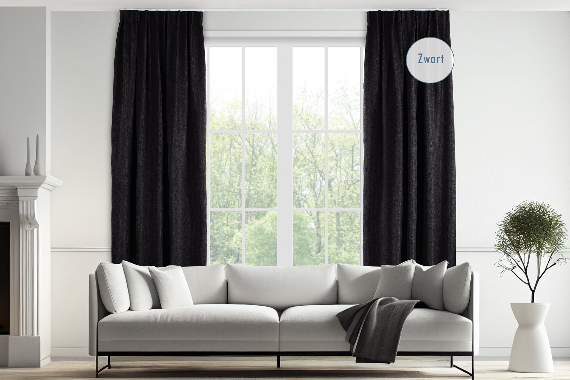 Luxe geweven gordijn - 150 x 260 cm - haken - zwart