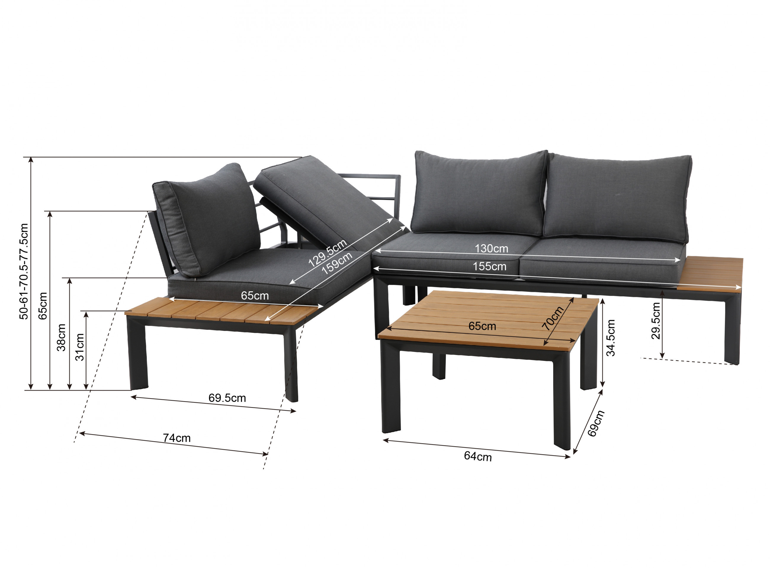 Luxe Modena lounge set 4-6 persoons - Grijs