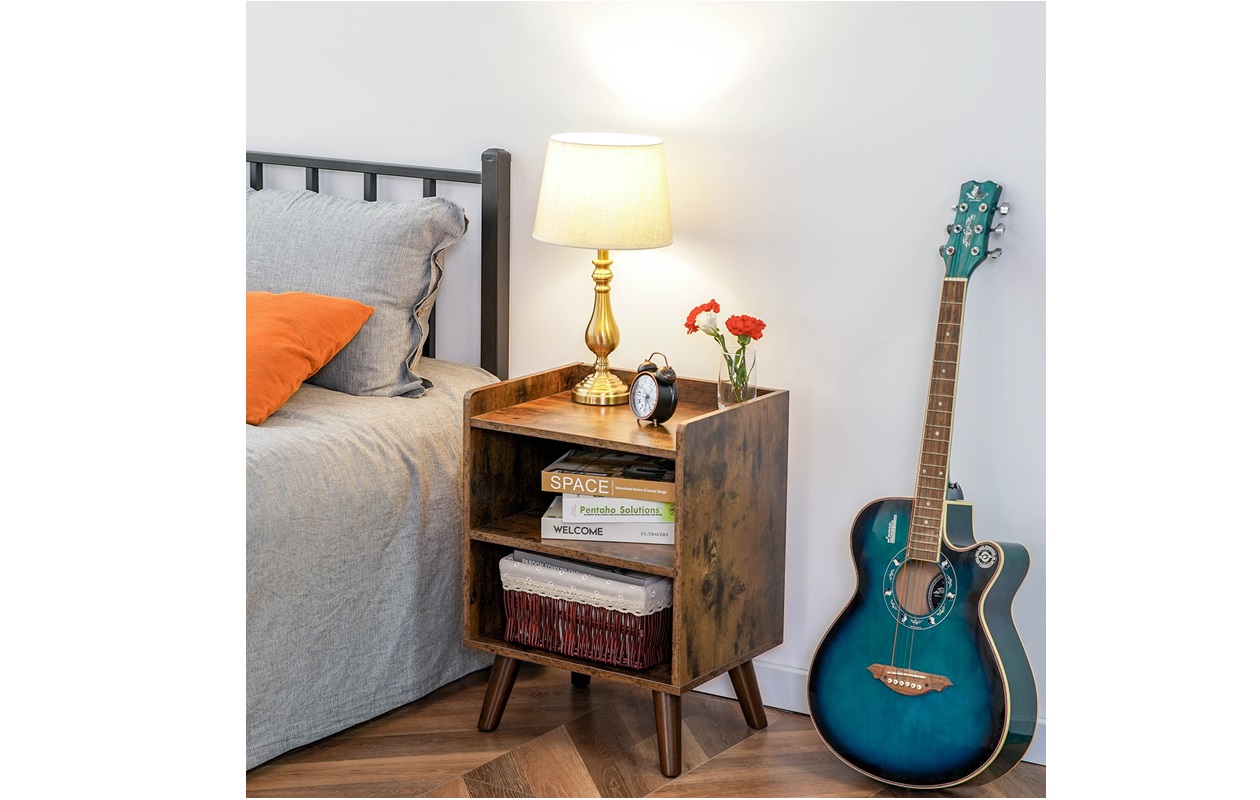 Parya Nachtkastje - Bijzettafel - Hout - Rustiek Bruin - Vintage Look