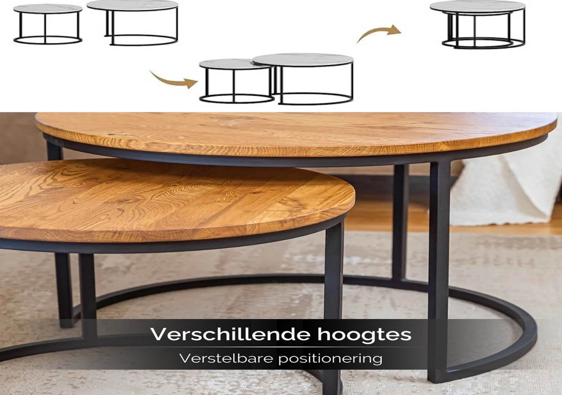 Set van 2 ronde houten tafels – Modern en stijlvol design