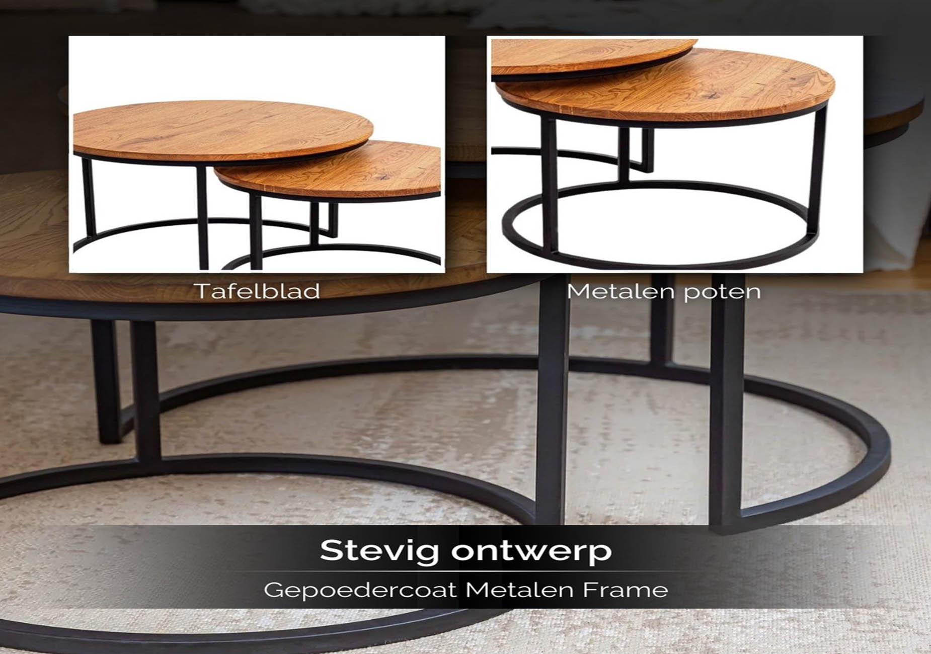 Set van 2 ronde houten tafels – Modern en stijlvol design