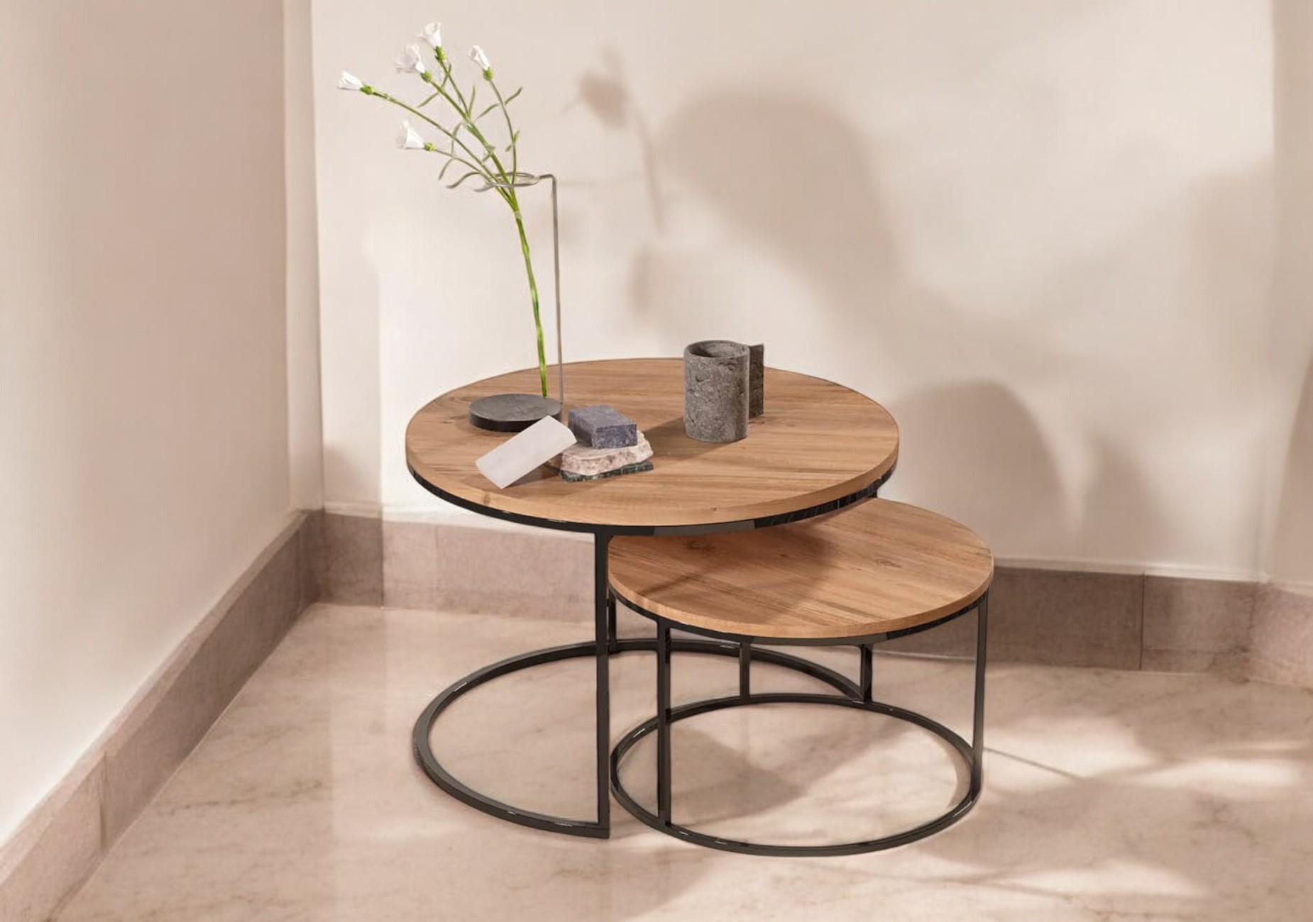 Set van 2 ronde houten tafels – Modern en stijlvol design