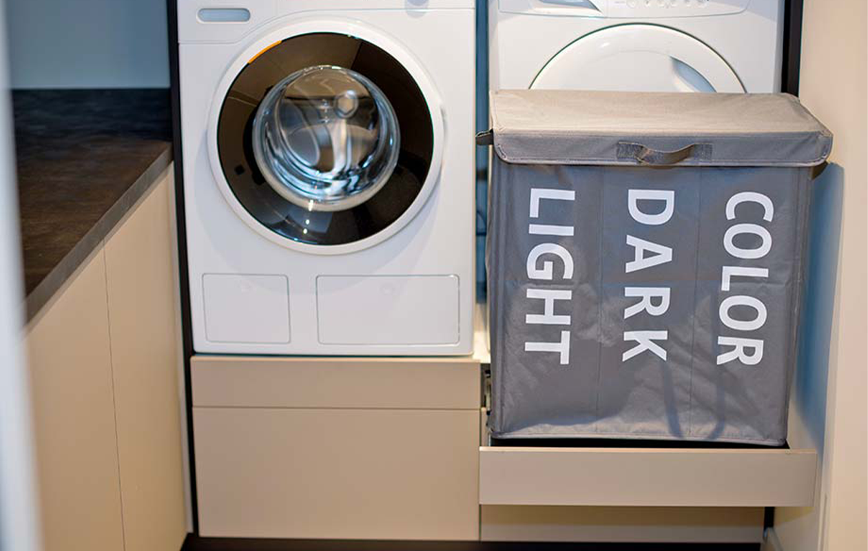 Shine XL Wasmand met 3 Vakken en 4 Wielen - 120 Liter - Grijs