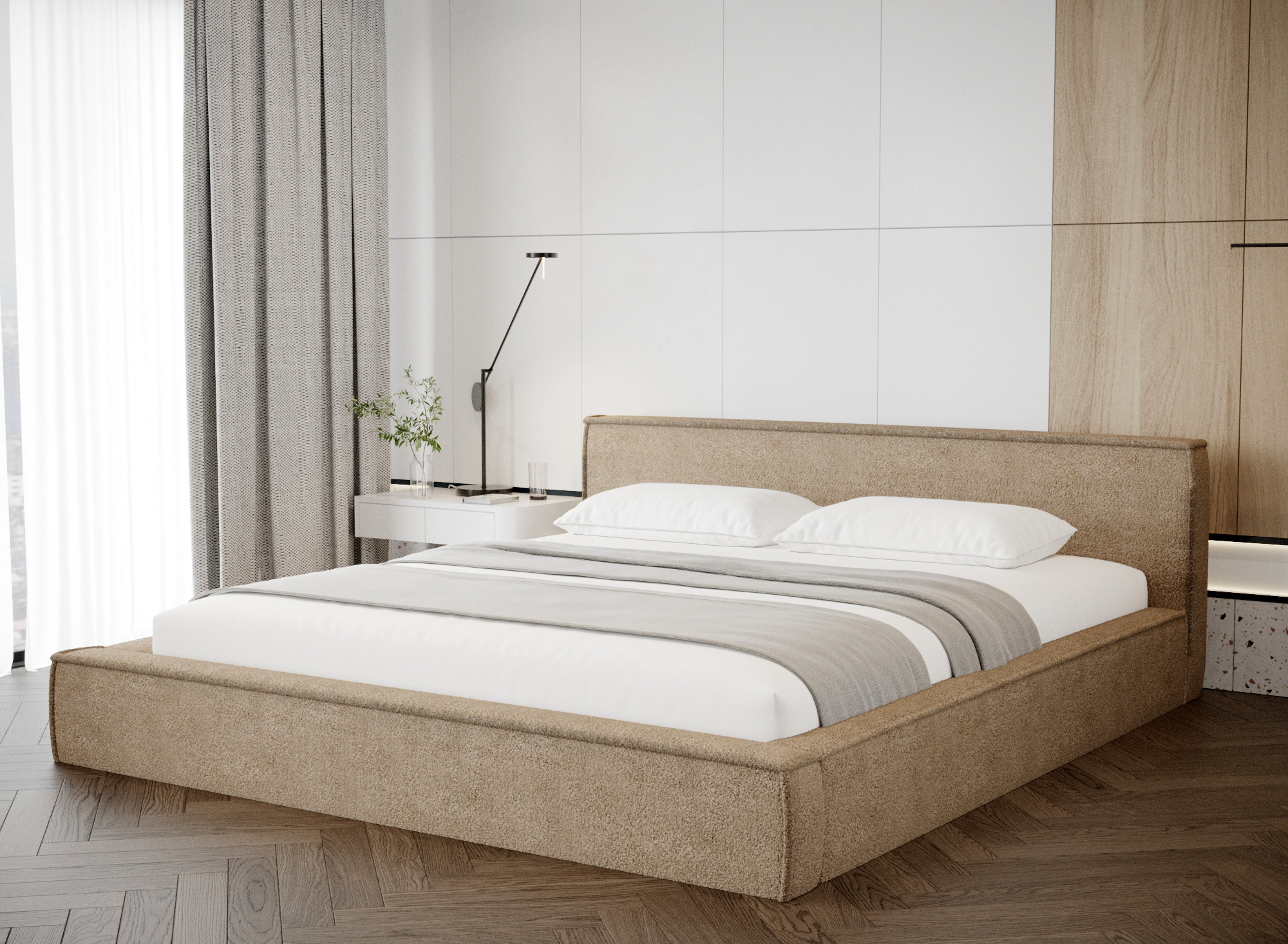 Storage bed met MDF frame 160x200cm Boucle beige
