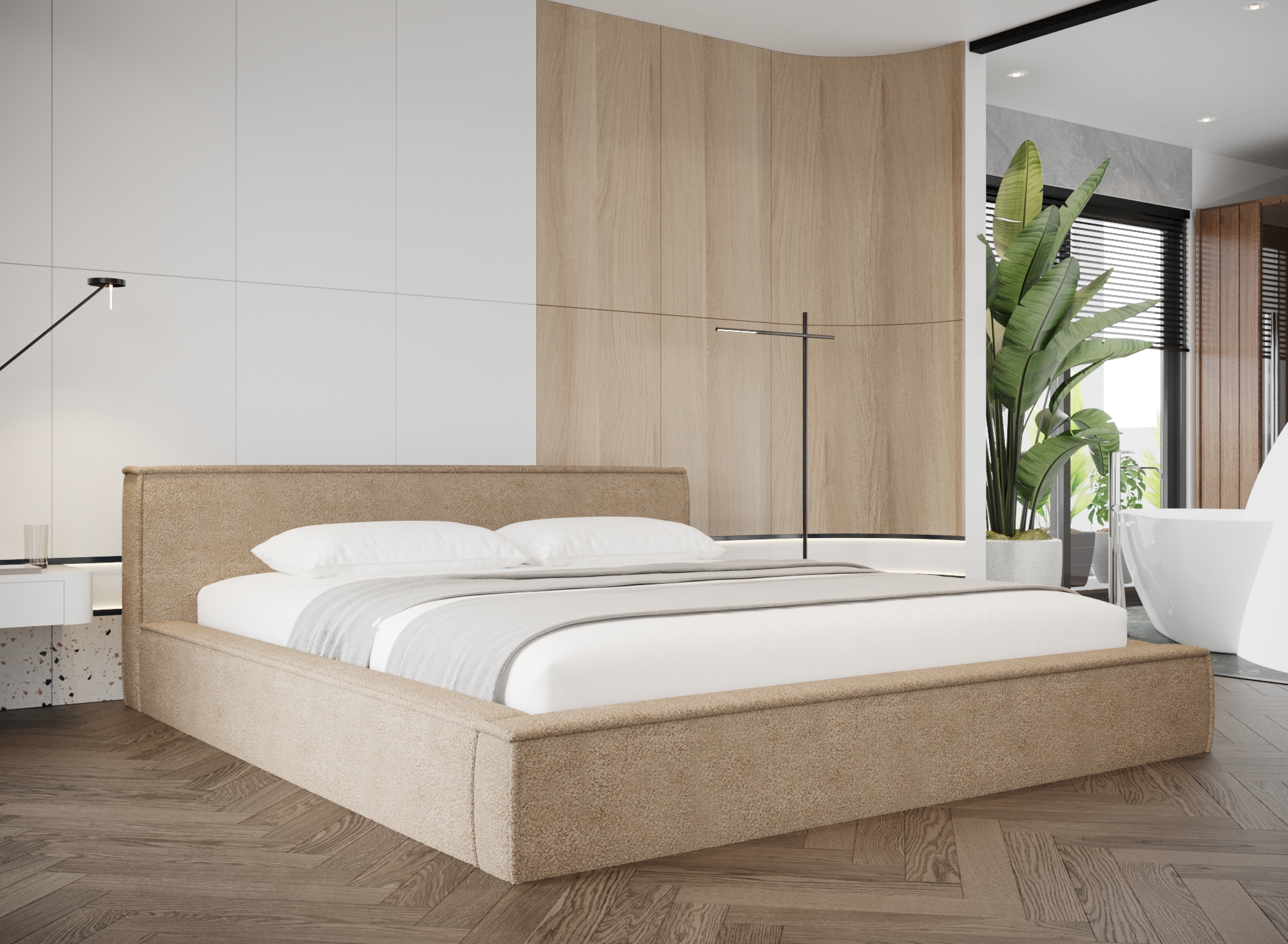 Storage bed met MDF frame 160x200cm Boucle beige