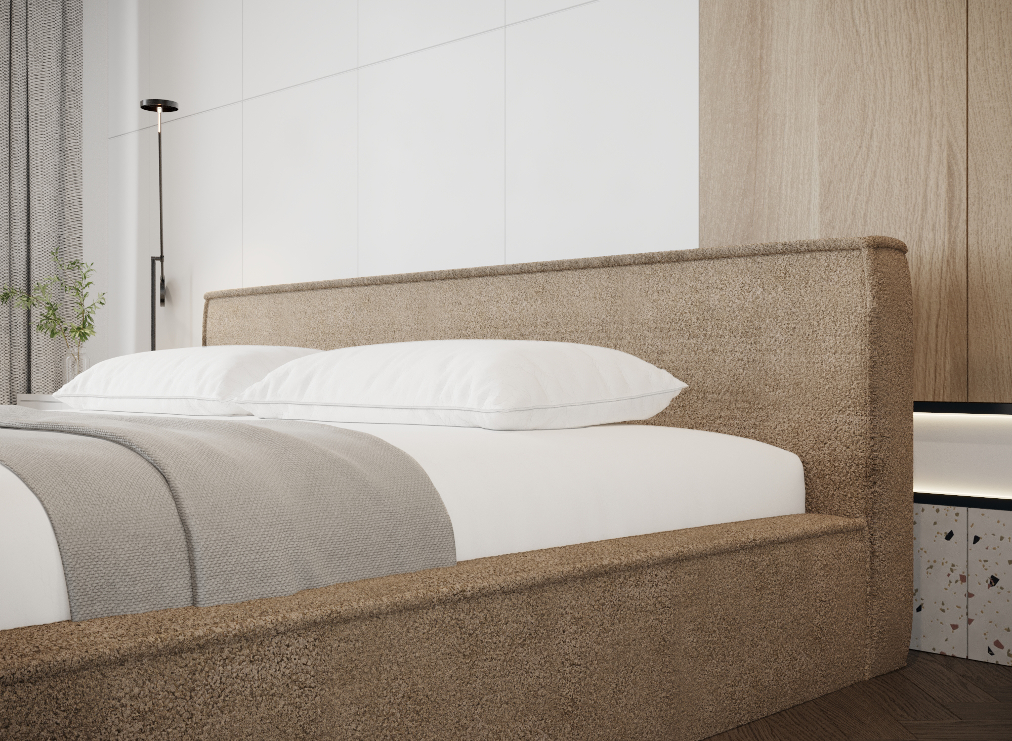 Storage bed met MDF frame 160x200cm Boucle beige