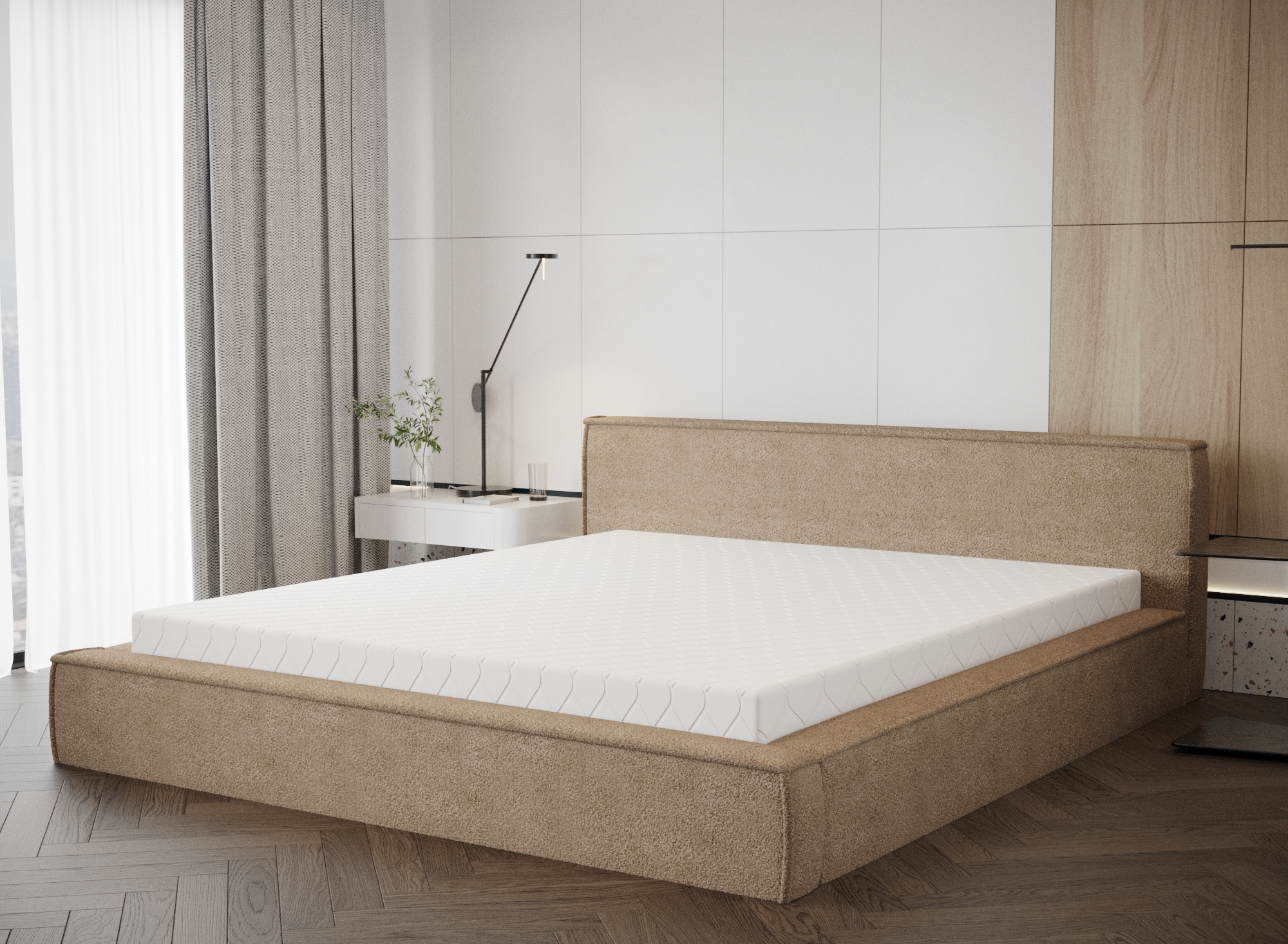 Storage bed met MDF frame 160x200cm Boucle beige